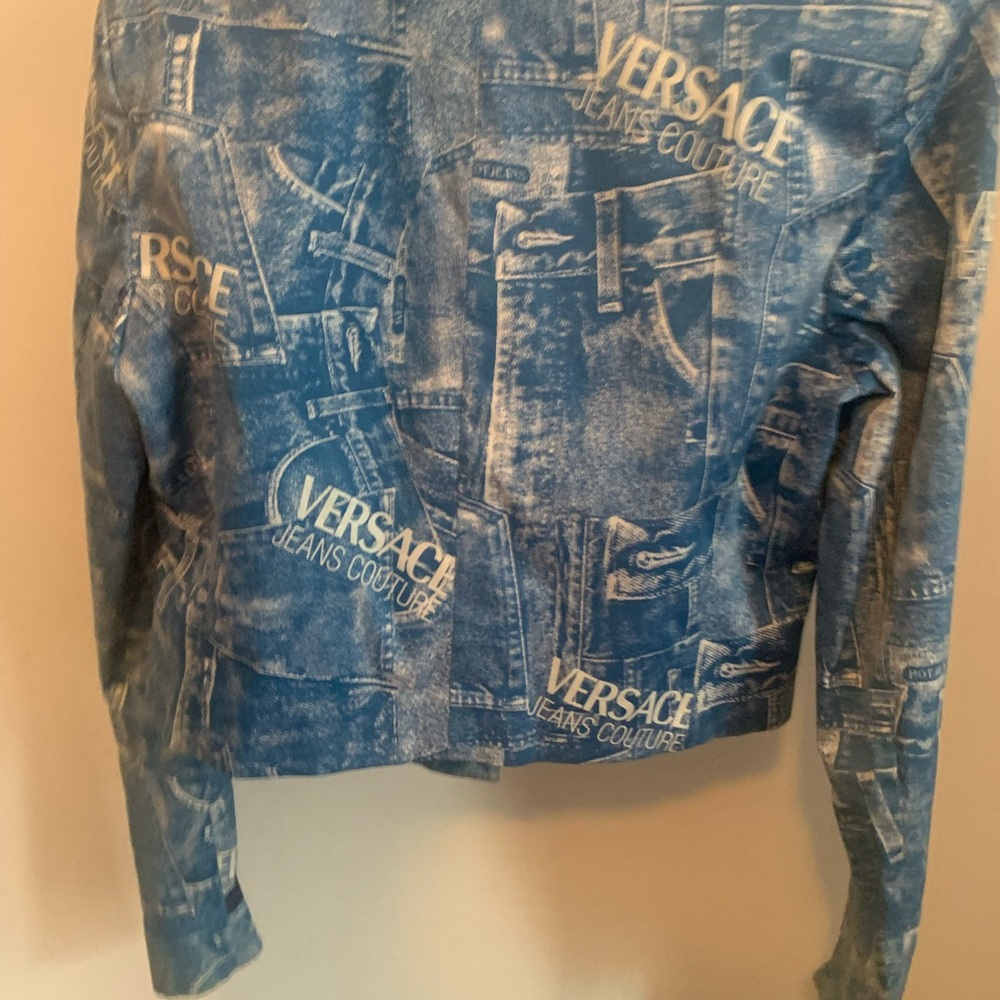 Versace Jeans Couture denim print biker jacket size M - Picture 3 of 8